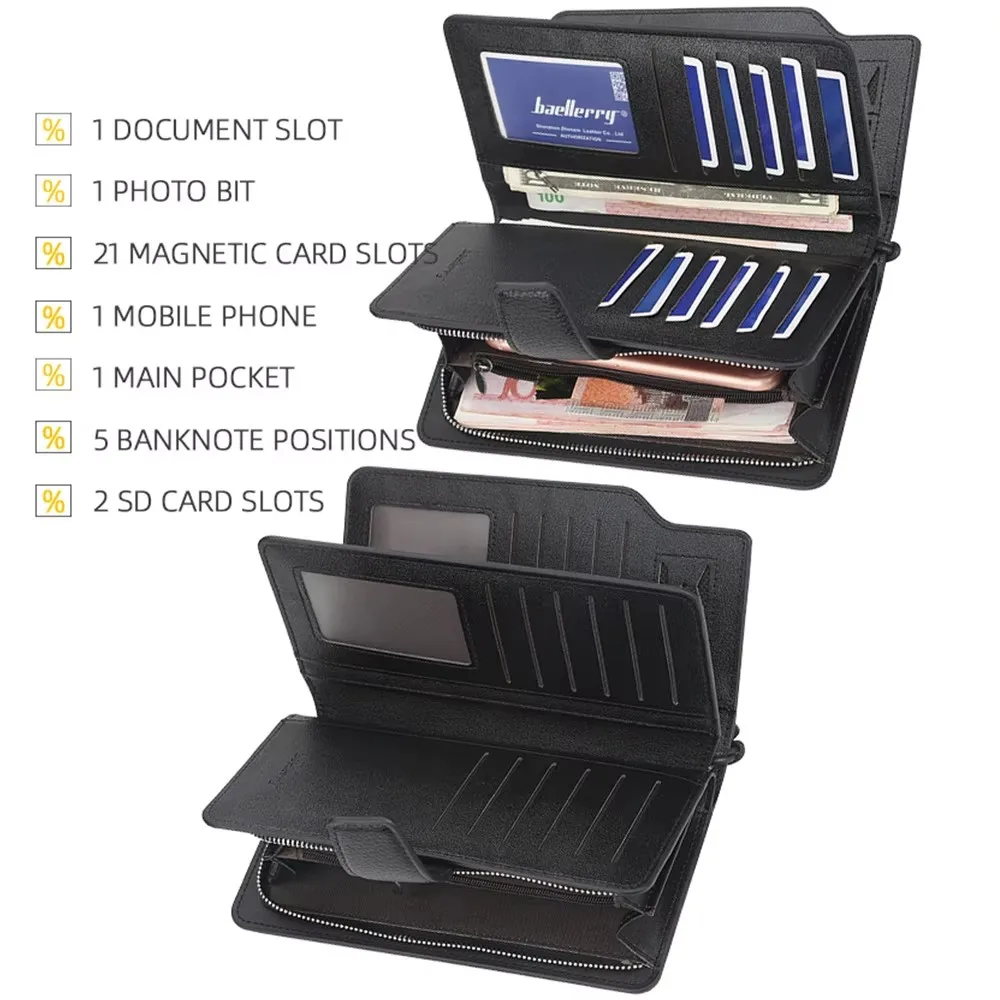 New Big Capacity Men Wallets Customized Name Carving Card Clips Zipper Male Coin Purses Photo Holder High Quality Wallet For Men