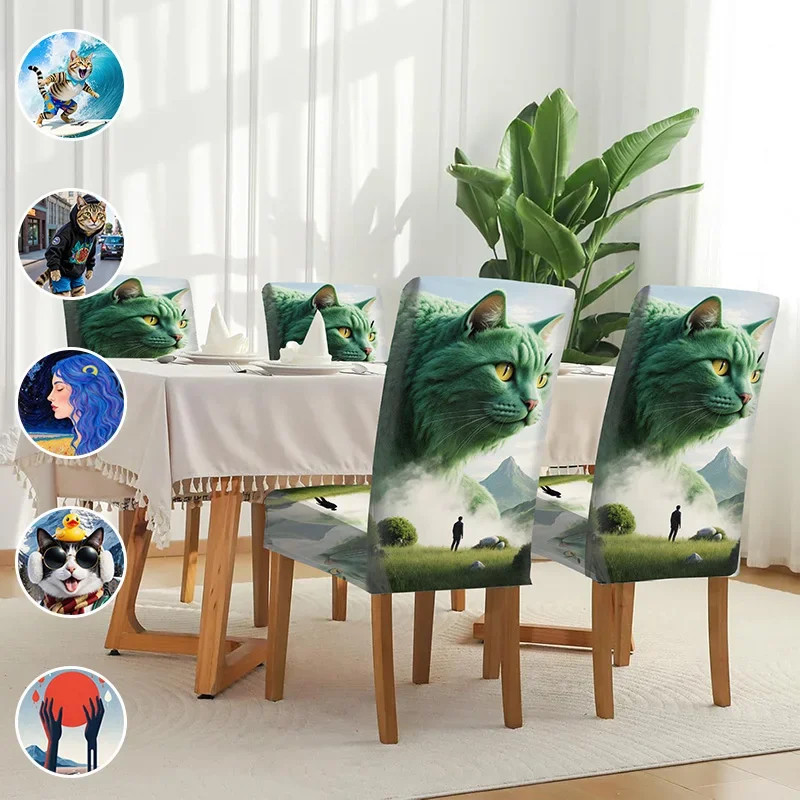 Restaurant seat elastic protective cover, removable and washable home decoration products, artistic abstract pattern chair cover
