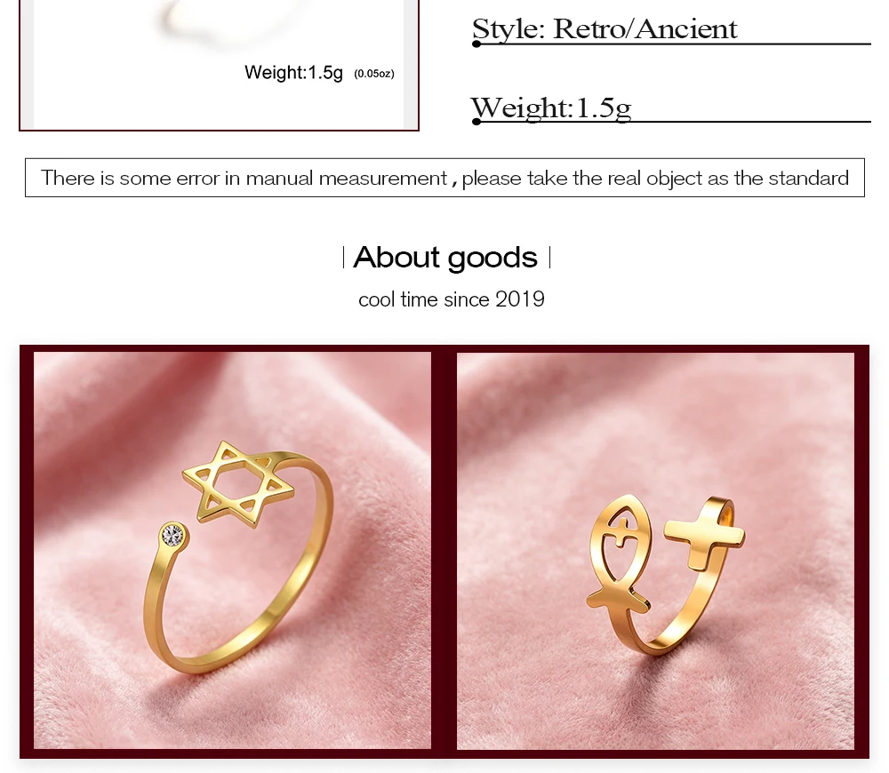 CoolTime Minimalistischer Davidstern Offener Ring Goldfarben Hexagramm Zirkon Amulett Schutz Tägliches Tragen Kreuzschmuck für Frauen Geschenk – Detail 3