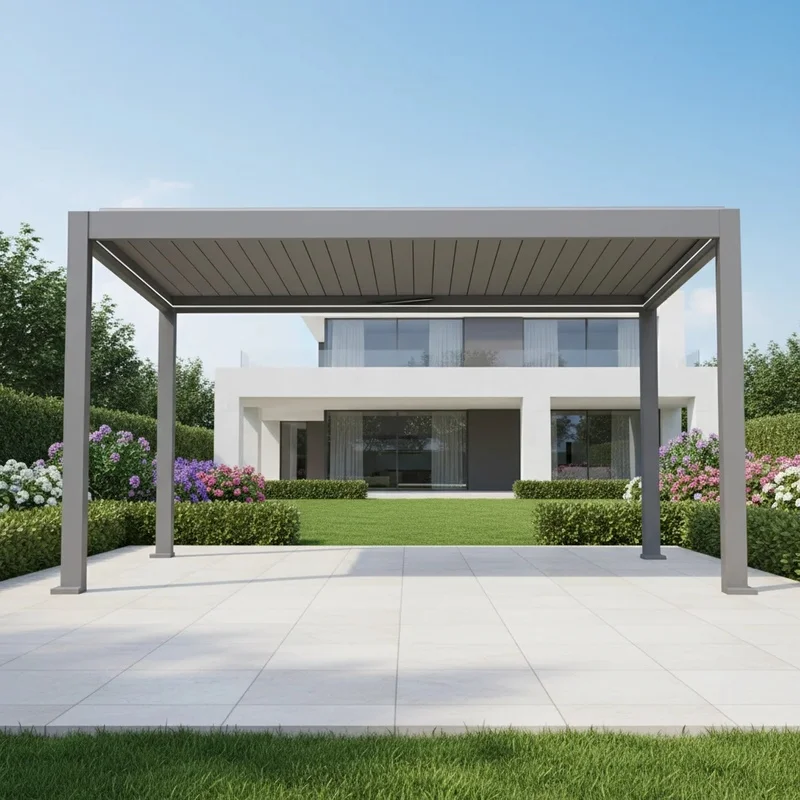Aluminum Alloy Motorized Louver Roof Pergola-Bioclimatic Customizable Dimensions Color Powder Coated Easy Setup