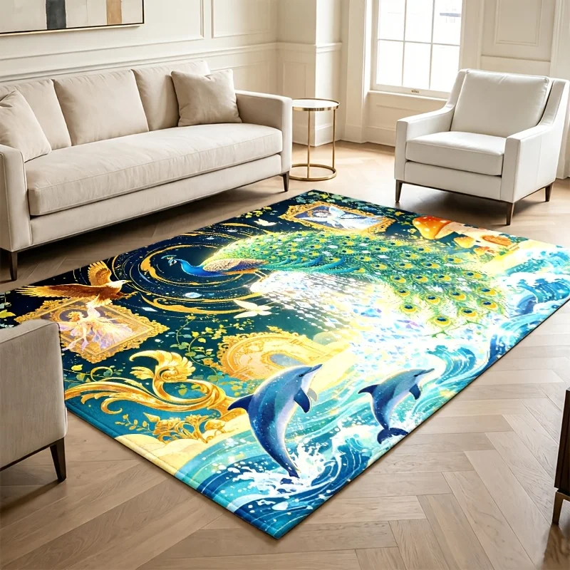 Fantasy Castle Pegasus Watercolor Area Rug Floral Moonlight Magical Scene Print Large Floor Carpet for Home Art Decor area rug