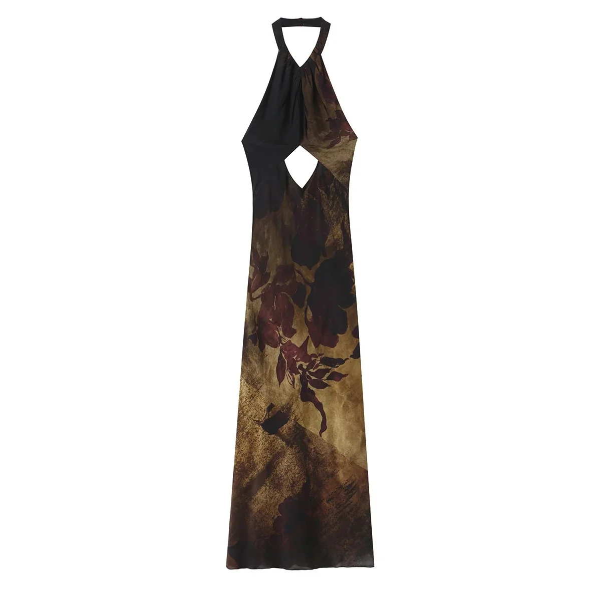 KONDALA Elegantes Strandkleid für Damen, langes, bedrucktes, rückenfreies Neckholder-Partykleid, modisches Sommer-Herbst-Kleid 2026, gerades Kleid – Detail 2