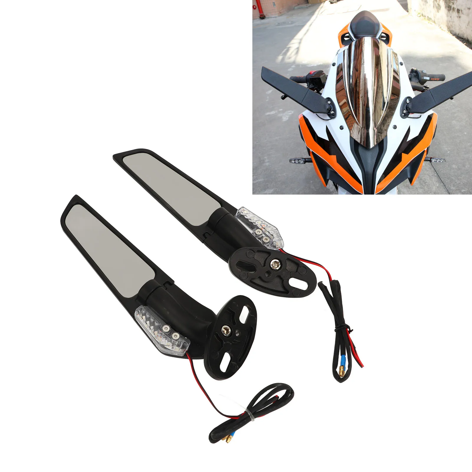 1 ペアのオートバイサイドミラー調整可能なリアビューミラー LED ライト付き NINJA 250 300 400 650 H2 H4 用