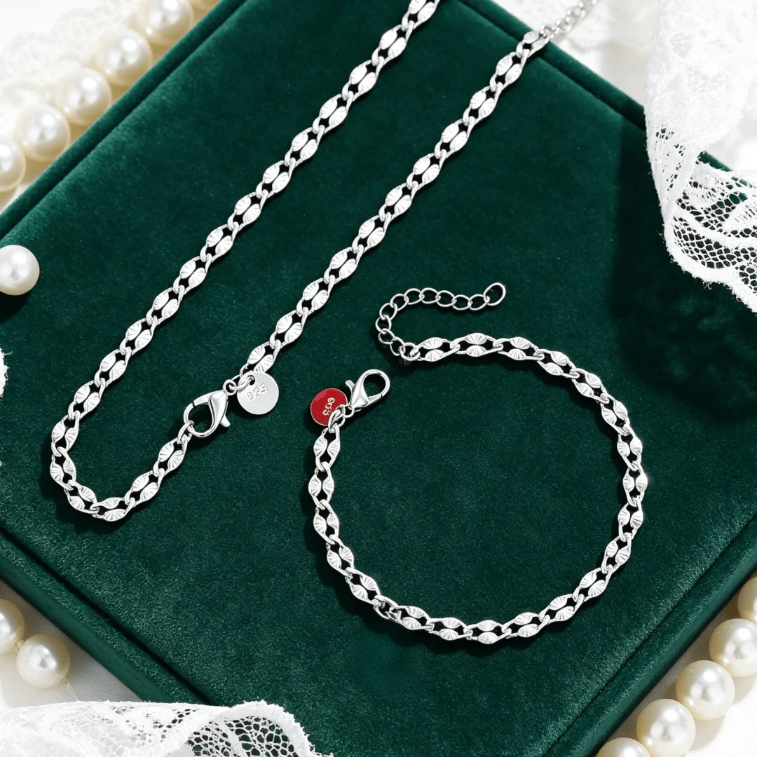 Noble 2pcs 925 Sterling Silver streetwear Jewelry Set Minimalist 4MM width Chain Bracelet necklace for women fashion PARTY gifts