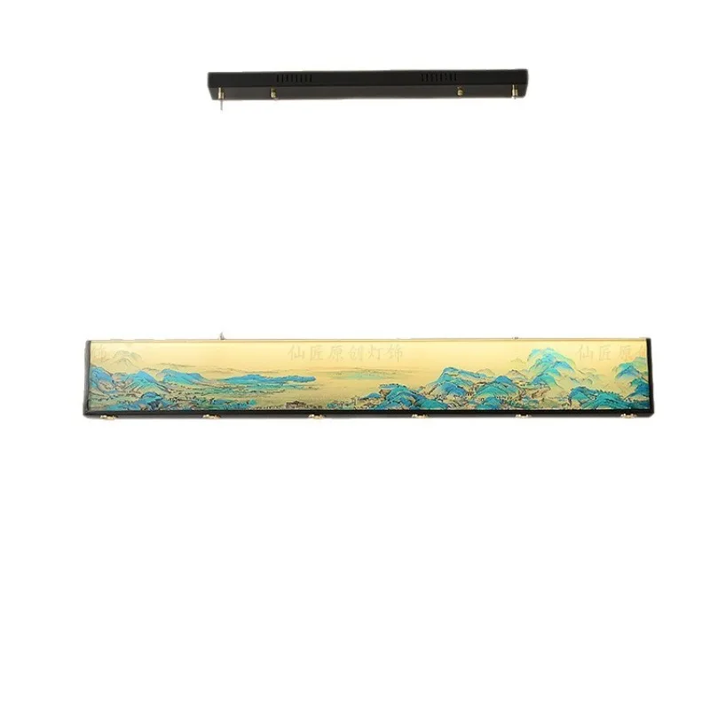 chandelier restaurant lamp Song aesthetics, landscape painting Zen study tea room lamp one-word long meal chandelier copper