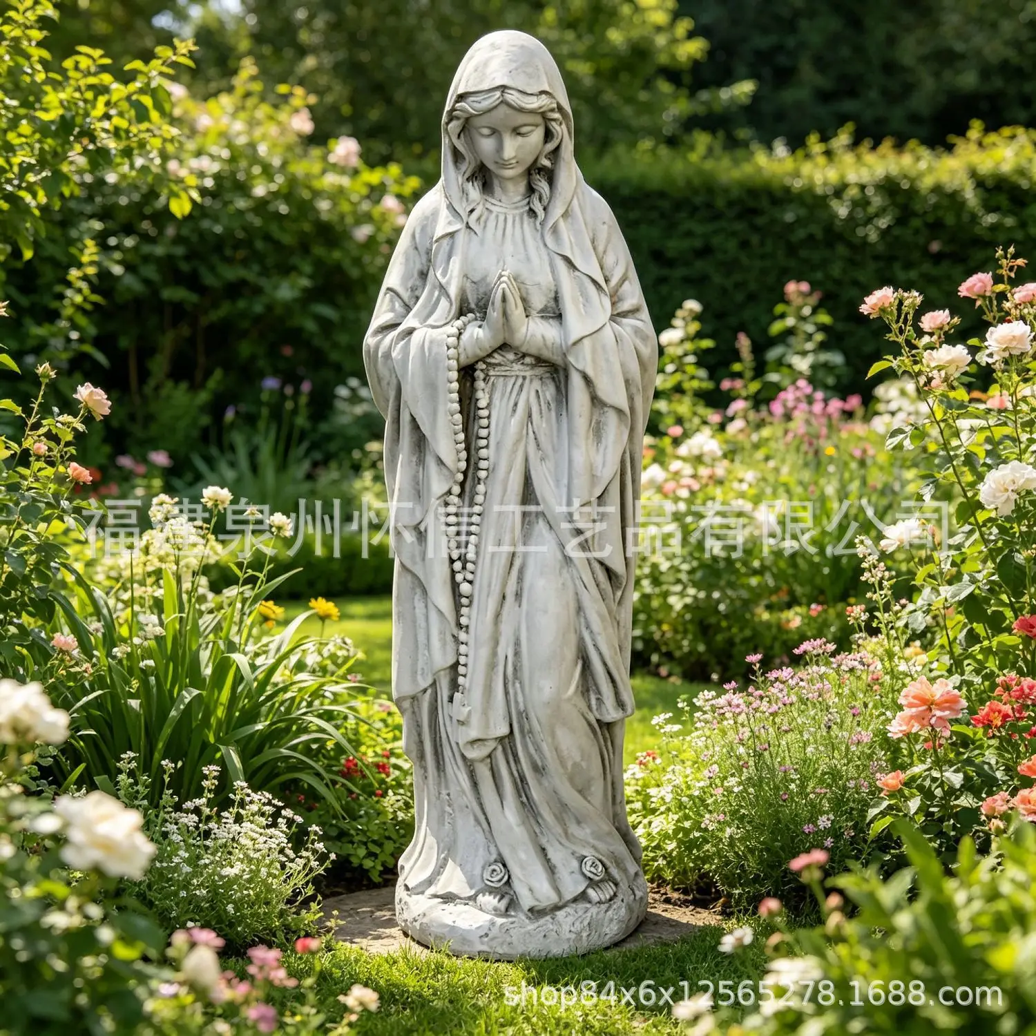 Garden Ornament Sculpture Virgin with Buddha Beads Wholesale Cement Reinforced Concrete Faith Statue