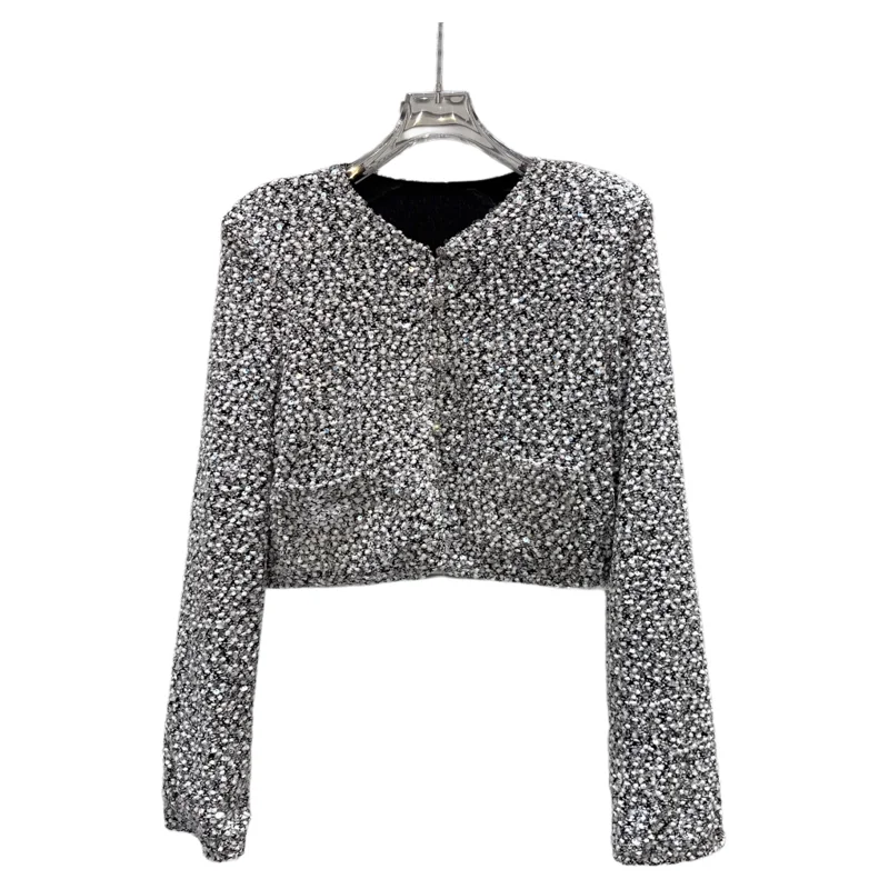 

Faionable ort Embroidered Bead Fabric ket Design Outerwear Top Ladies Straight Cut Long Sve Windproof Coat for Autumn