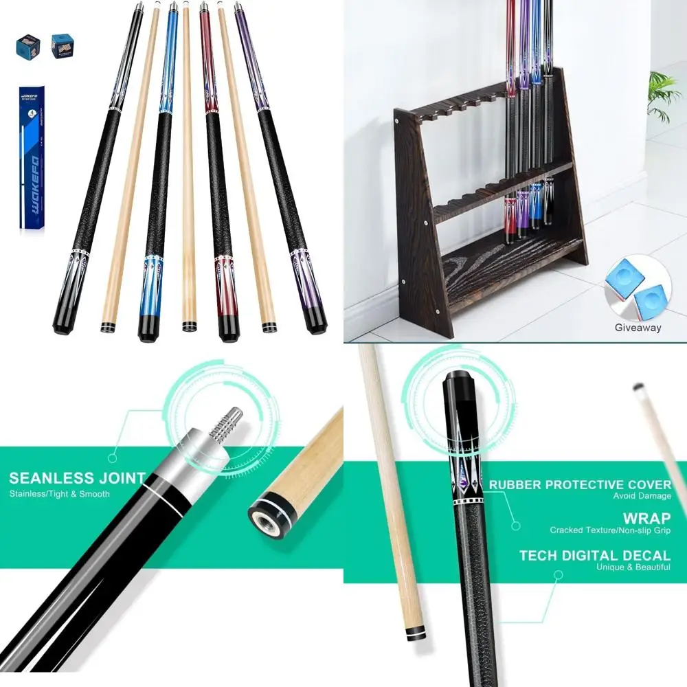 

Maple Wood Pool Cues Set of 4, 13mm Tips, 58 Inches Long, Ideal for Home Bar Billiards and Pool Tables