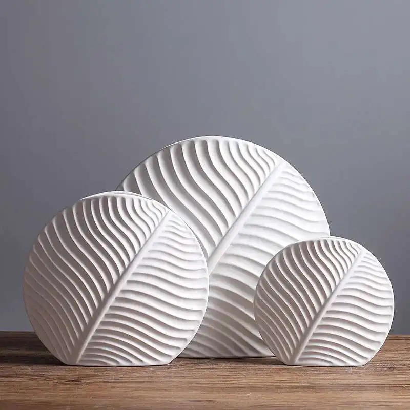 

Nordic Leaf Ornaments Household Soft Ornaments Simple White Ceramic Vases Modern Handicraft Ornaments
