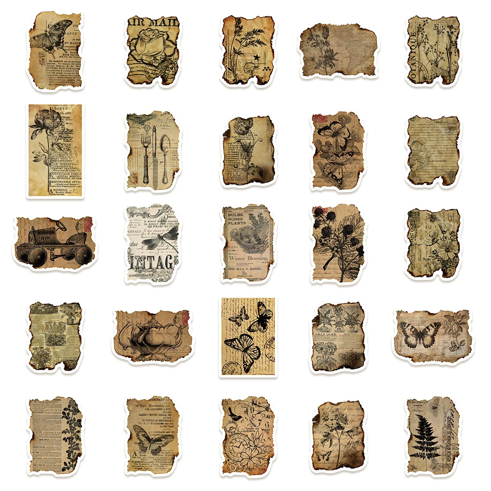 10/30/50pcs Vintage Art Manuscript Stickers Funny Graffiti Sticker DIY Skateboard Phone Notebook Creative Retro Style Decals Toy