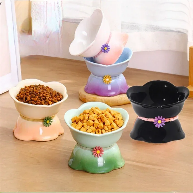 Cat Gradient Ceramic Bowl Elevated Pet Food Water Feeders Tilted Puppy Dogs Drinking Eating Supplies