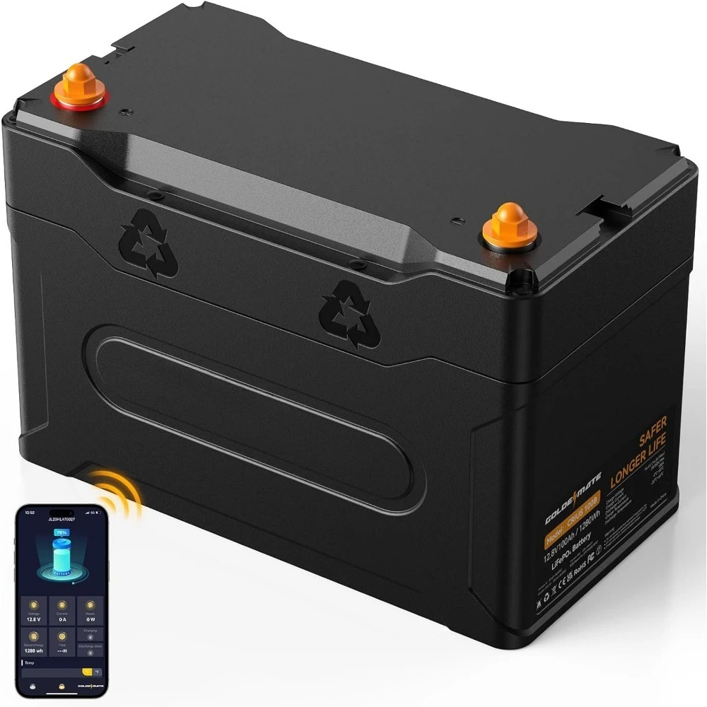

12V 100Ah Group 31 Bluetooth LiFePO4 Battery, IP67 Waterproof Lithium Battery, 5000+ Deep Cycles, Built-in 100A BMS, Perfect for