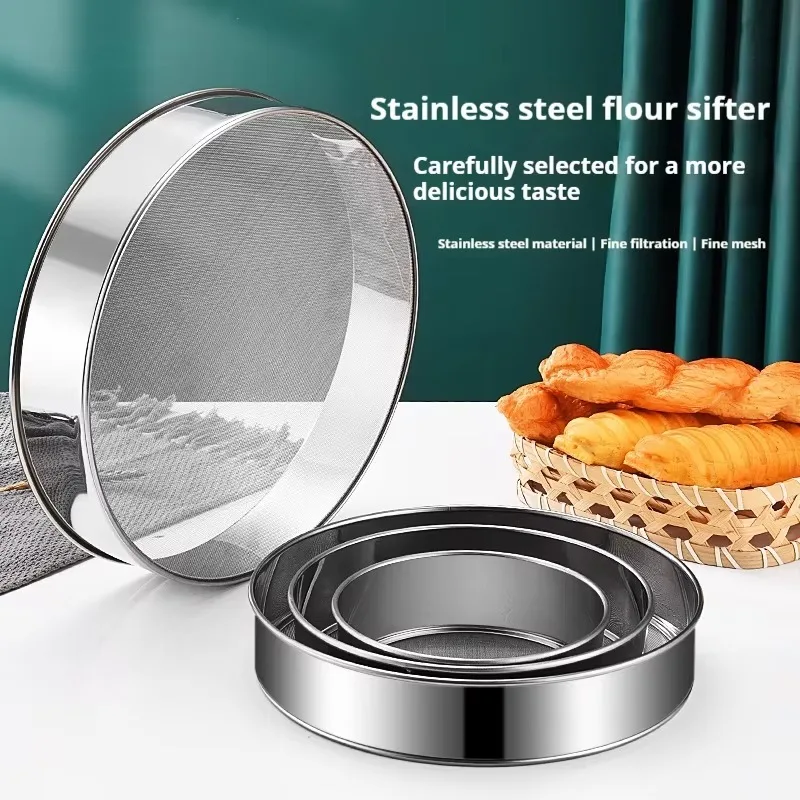 Stainless Steel Kitchen Mesh Flour Sifter Flour Sieve Sifters Shakers Mesh Baking Tools  Powder Dough Baking Tool