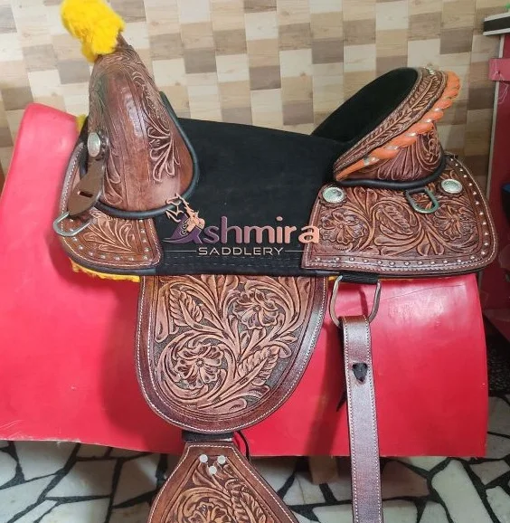 

High Quality Premium Leather Western Pleasure Trail Barrel Racing Treeless Horse Saddle, Wholesale Manufacturer Hot Selling