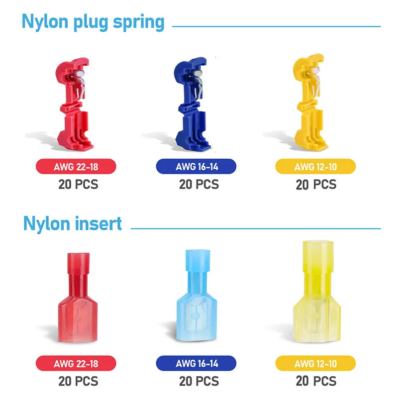120 pcs/lot T1T2T3 Quick Splicing Wire Terminal Connector, T Type No Strip Insulated Terminal Block Kit