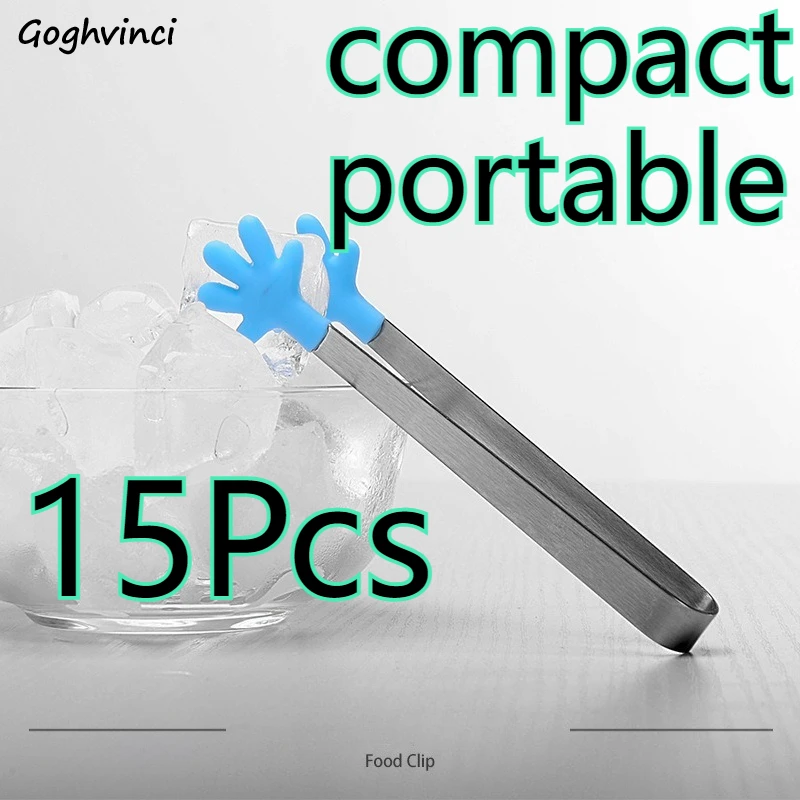 Pinzas para Alimentos Mini, Pinzas de Silicona para Cubos de Azúcar, Utensilio de Cocina en Forma de Palma, Acero Inoxidable, Silicona, 15 Piezas, Compactas y Portátiles