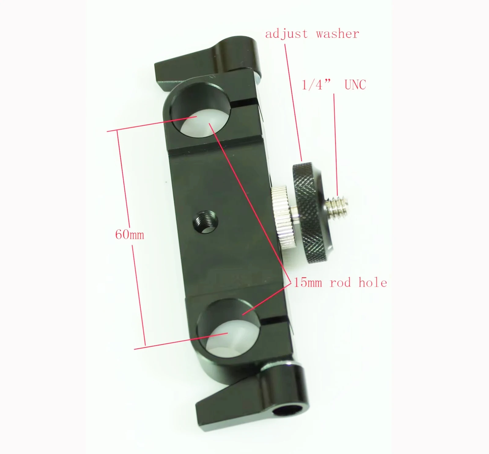 RailBlock Rod Clamp with 1/4" male adaptor for 15mm Support Rail Rig Rail system tripod camera, 1/4-20 thread with 15mm clamp