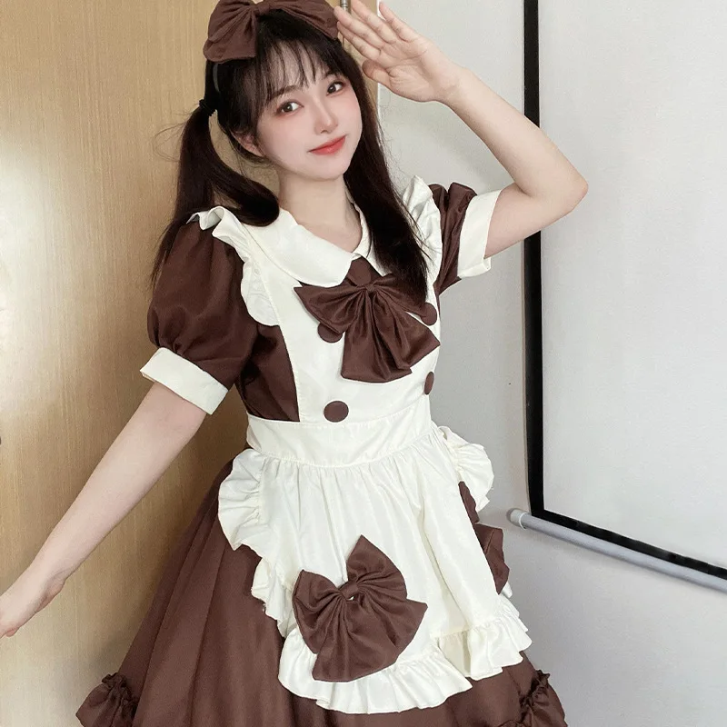 S-4XL Nhật Bản Mềm Bé Gái Lolita Đầm Sô Cô La Hầu Gái Đầm Cafe Hầu Gái Đầm Người Giúp Việc Cosplay Quần Áo Đen Kawaii Lolita Pháp Đầm