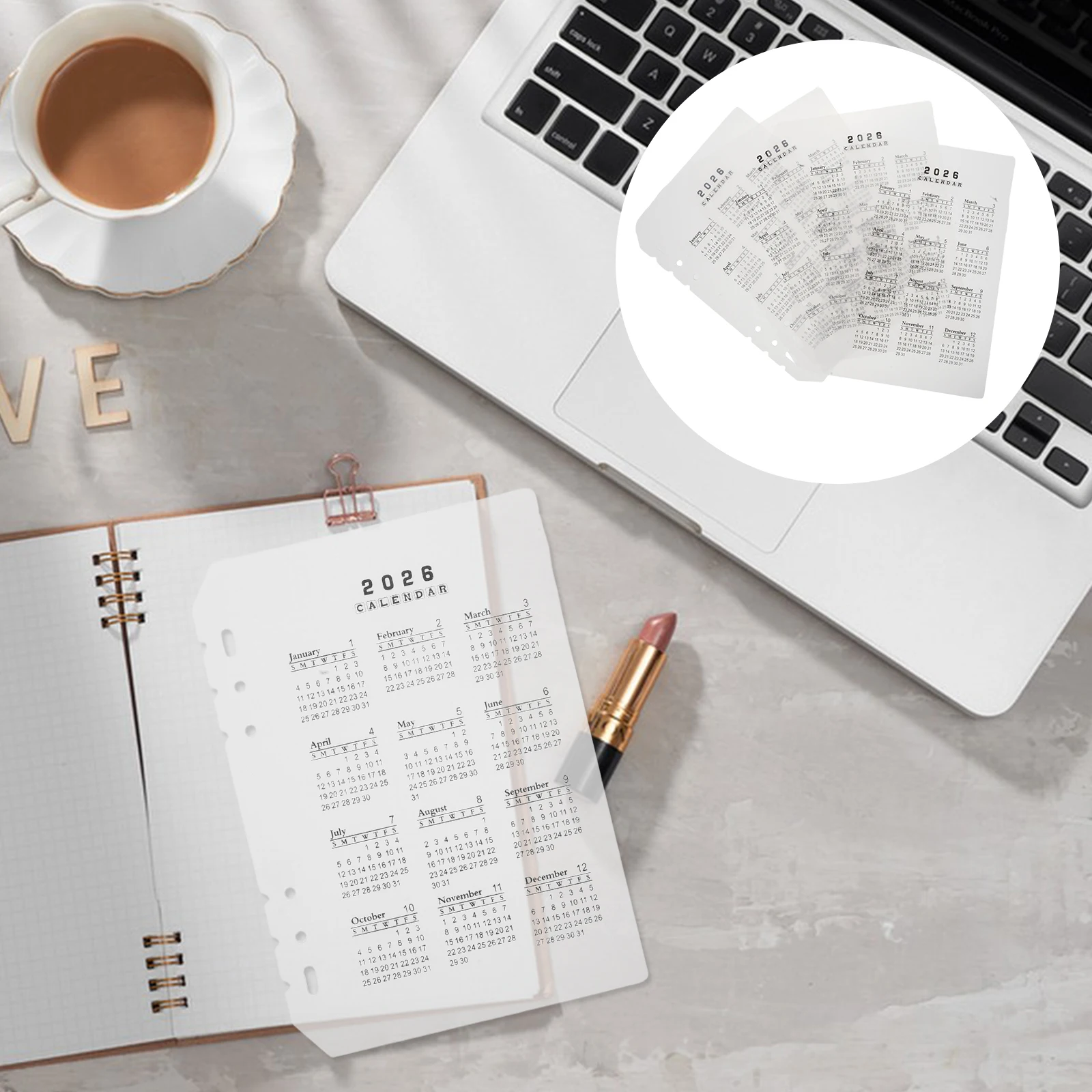 4개입 프로스티드 플라스틱 디바이더 6홀 A5 리필 가능한 바인더 인서트 2026 캘린더 플래너 노트북 날짜 정리용