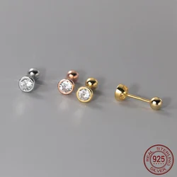 Womens Earrings Silver 925 Round Zircon 925 Silver Earrings For Women Silver Stud Earrings Keep Pierced Screw Ball Nut Girls