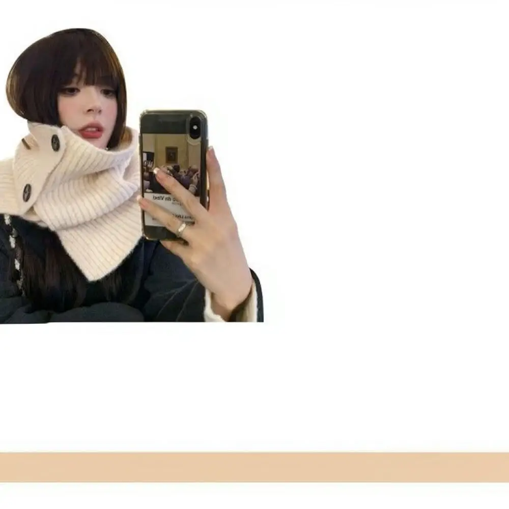 Knitted Turtleneck Scarf Female Winter Detachable Collar Button Shawl Cape Warm Neck Guard Korean Fashion Accessory