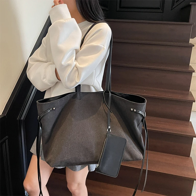 

Retro Large Capacity Canvas Bag Women's 2025 New Trendy Fashion Tote Bag Casual Commuting Shoulder Handbag With Bonus Coin Purse