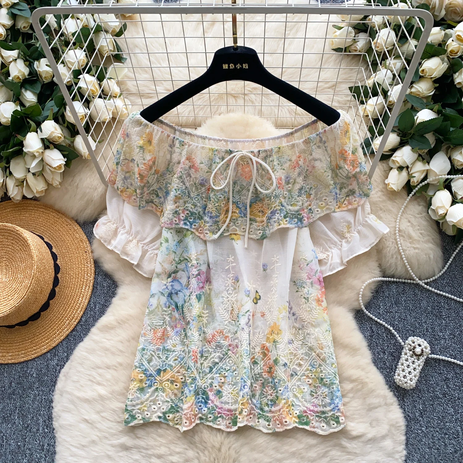 

Summer Elegant Blouses for Women Slash Neck Bow Two Layered Ruffled Female Tops Vintage Short Blusas Femininas New In 2025