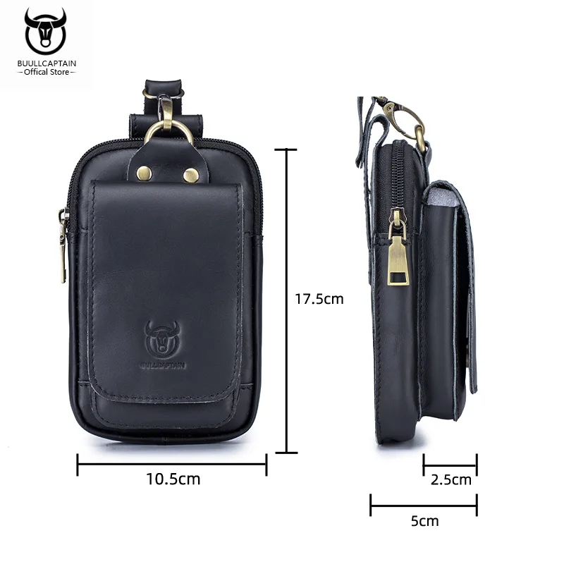 Men's Genuine Leather Waist Bag Casual Fashion Small Bag BULLCAPTAIN Business Multifunctional 6.7-inch Mobile Phone Bag