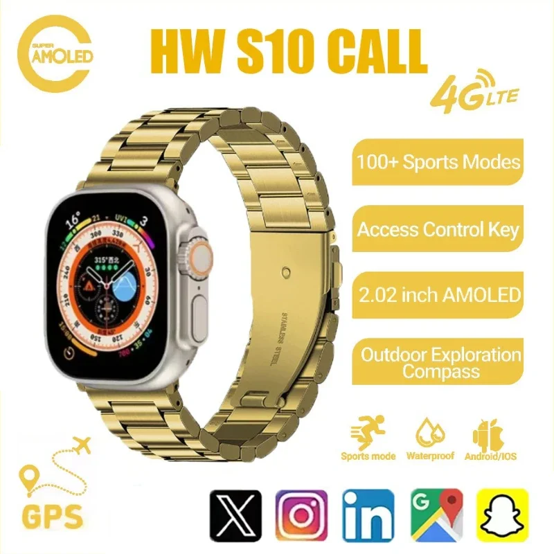 

Смарт-часы HW S10 CALL 2025 года, 4G, allnetwork, ОС Android S10, предлагает GPS-навигацию Google Play, монитор сна и автономное использование SIM-карты.