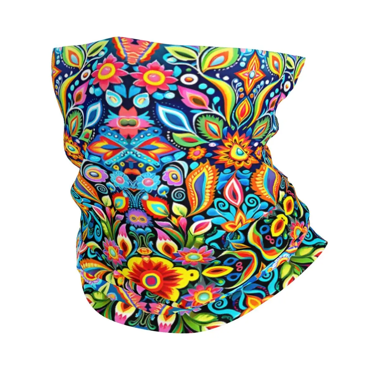 Flower Pattern In Huichol Thin Wrap Scarf Bandana Huichol Art Neck Gaiter Face Cover Headband