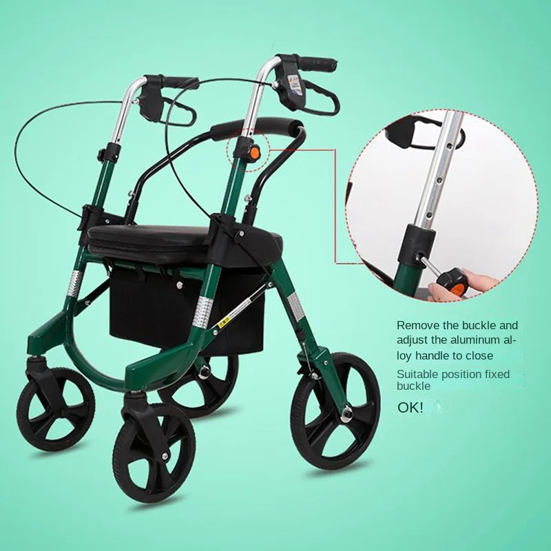 4 Wheels Aluminum Rollator Walker With Brake Folding Shopping Trolley For The Elderly Disabled Walking Assist Mobility Aids