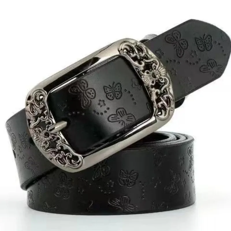 สุภาพสตรี Retro พิมพ์เข็มขัดหนัง PU เกาหลีรุ่นเข็มหัวเข็มขัด Casual กางเกงเอวอุปกรณ์เสริมแฟชั่น Accesssory