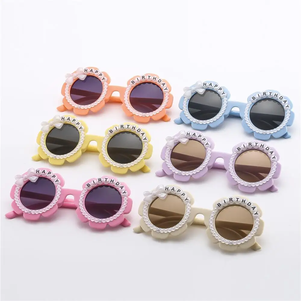 

with Letters “Happy Birthday” Children's Flower Sunglasses Birthday Party Pearl Decorated Kids' Shades UV Protection