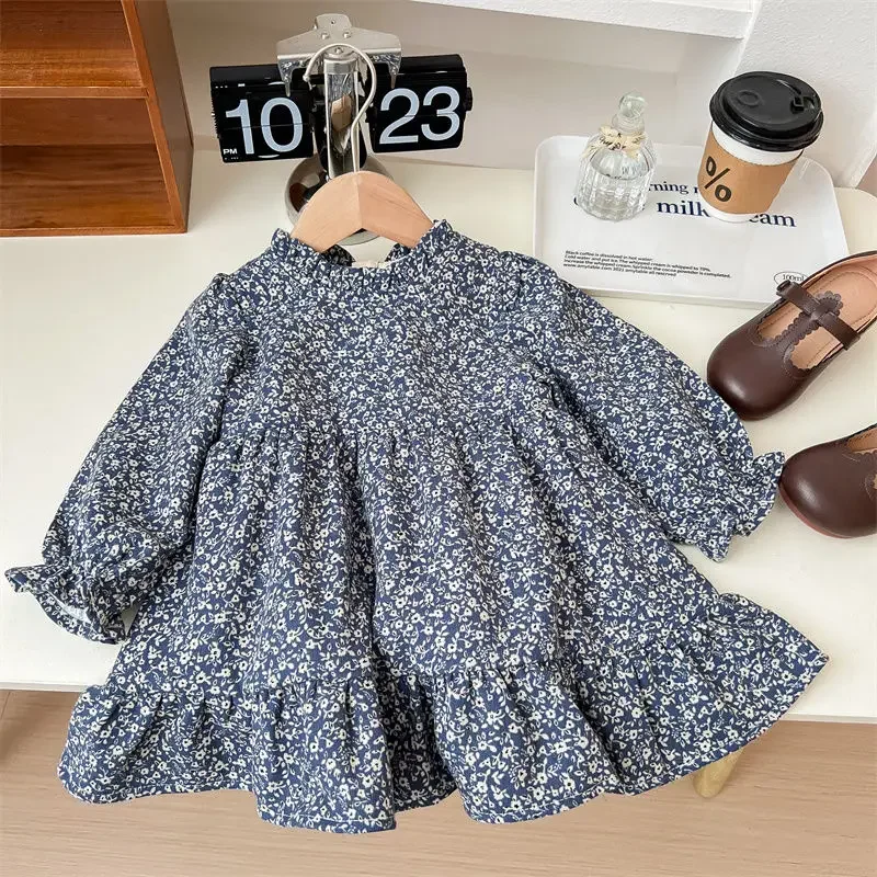 

Spring and Autumn girls' knitted cardigan floral dress two-piece set long sleeved set sweet Children's clothing set
