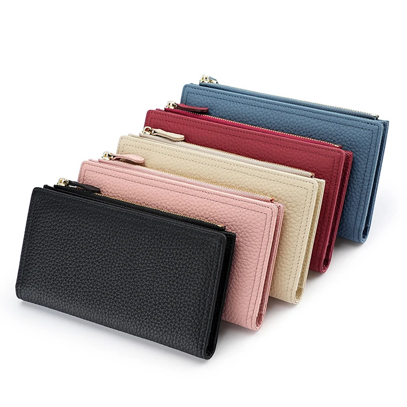 Western RFID Blocking Cowhide Leather Women's Wallet Large Capacity Anti-magnetic Anti-skimming Long Purse