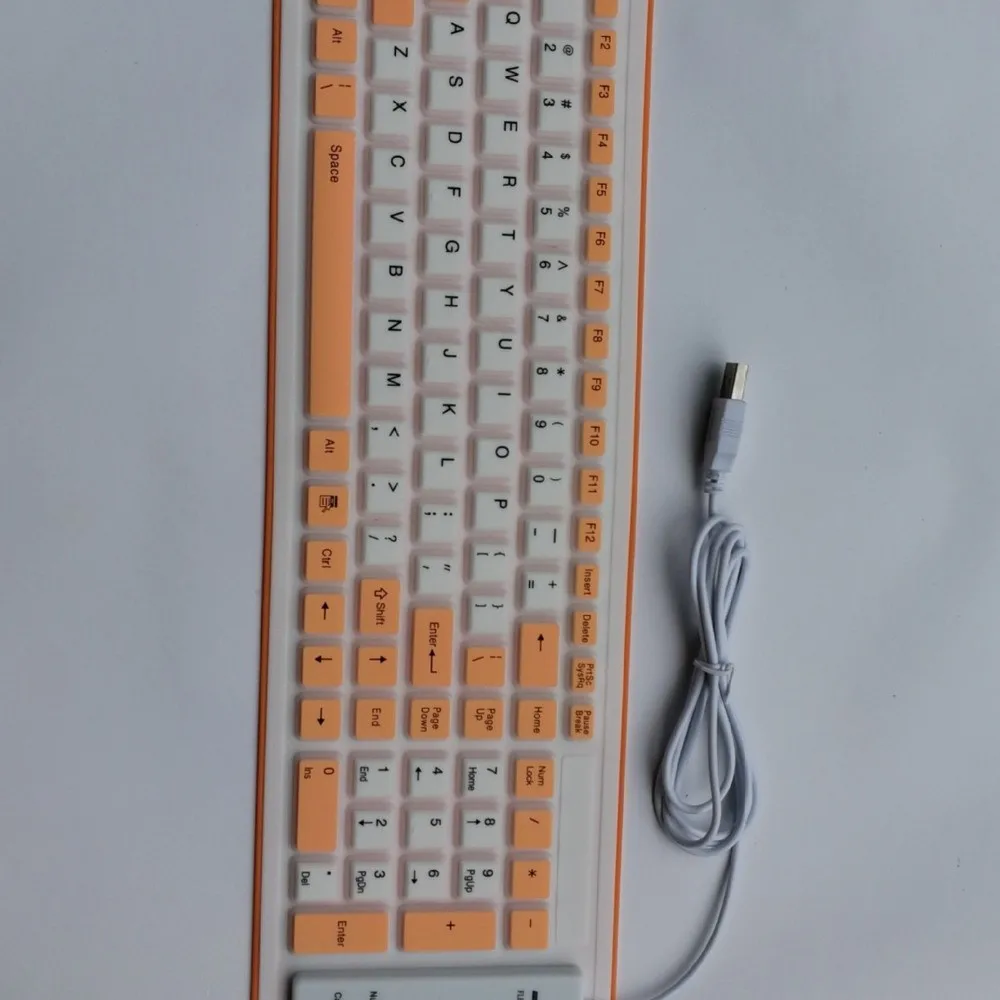 Colorful Soft Silicone Flexible Keyboard 103 Keys Waterproof USB Keyboard Foldable Portable Wired Keyboard Office Use