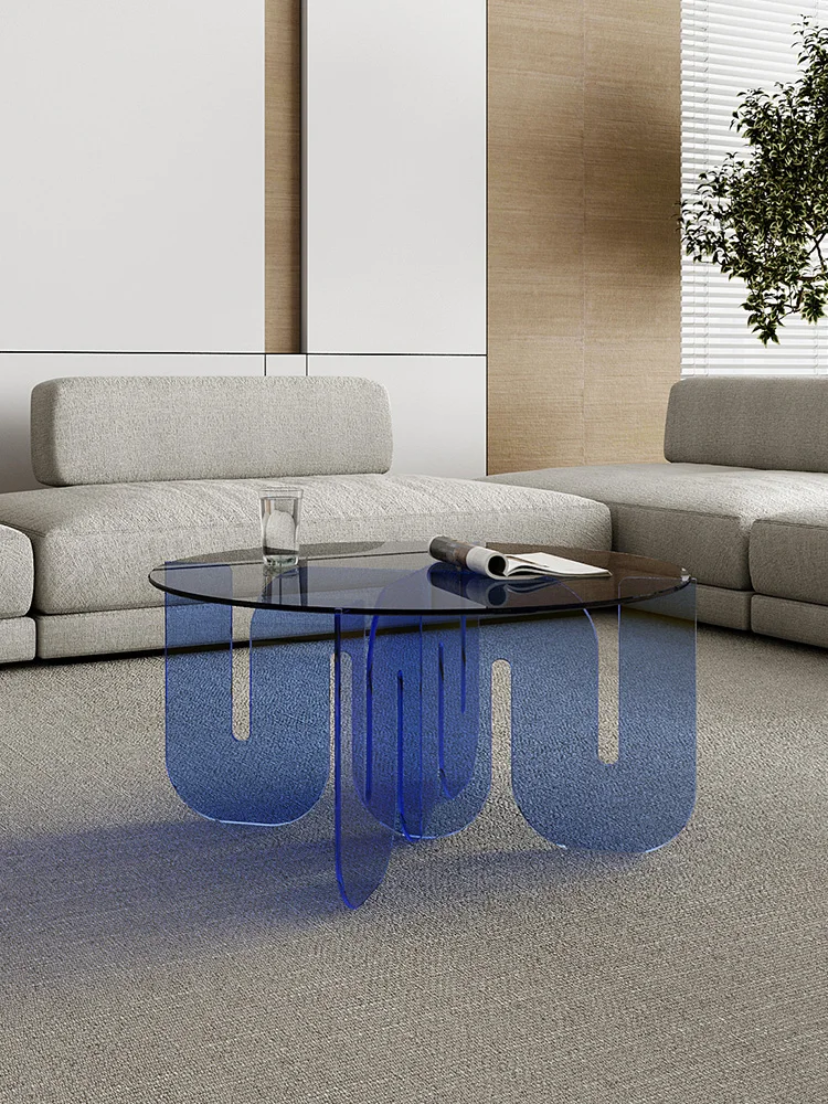 

Internet celebrities ins acrylic transparent glass coffee table Nordic designer personalized creative living room round blue