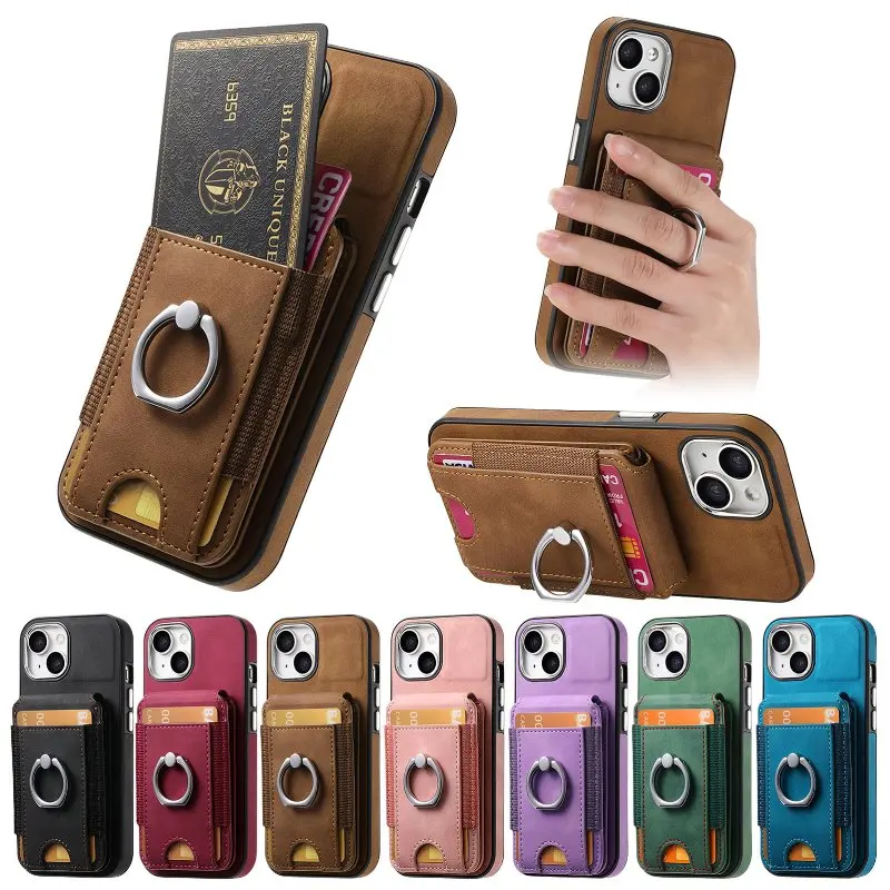 

Finger Ring Bracket Card Slot Phone Case For iPhone 16 15 Pro 14 Plus 13 12 Mini 11 Pro XR X XS Max 7 8 Plus Protective Cover