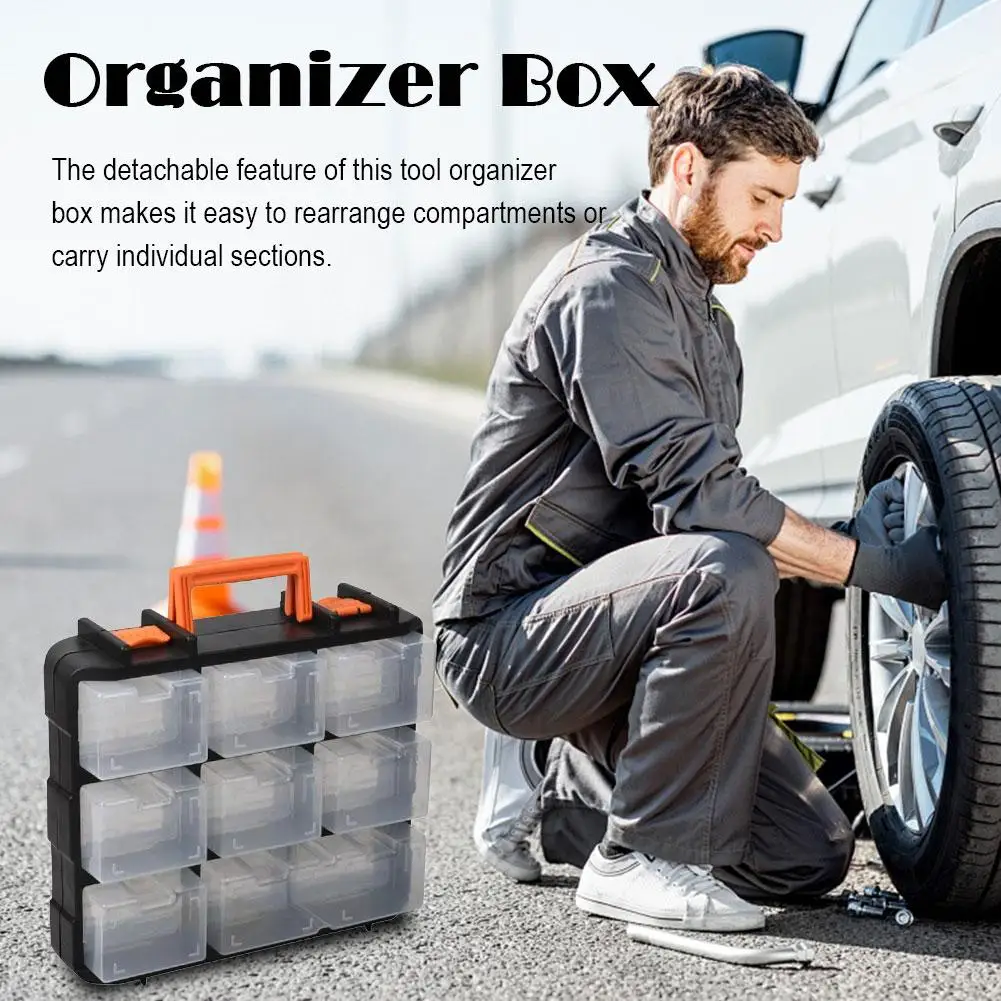 

Многофункциональный пластиковый ящик для инструментов с несколькими отделениями, портативный органайзер для хранения с откидной крышкой для дома и автомобиля