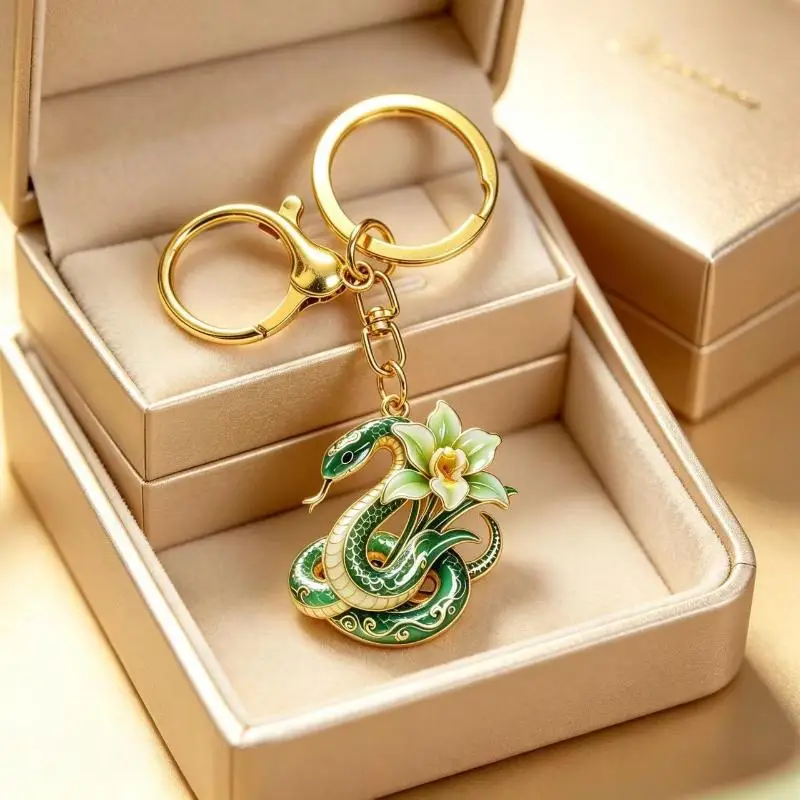 Vintage Jade Orchidee Geist Schlangen-Schlüsselanhänger, leichter Luxus-Anhänger, elegante Schlangen-Halskette als Schmuckgeschenk für die Freundin – Detail 3