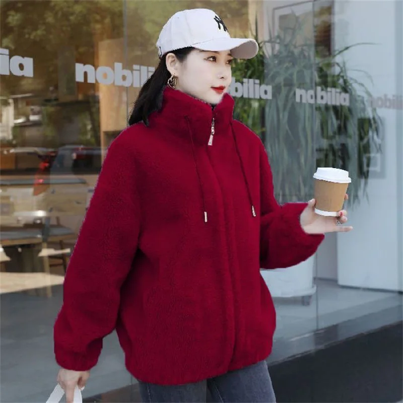 Coat Women Double-Sided Fleece Warm Padded Large Size 6XL Jacket Female 2026 Autumn Winter New Outwear Stand Collar Cardigan Top