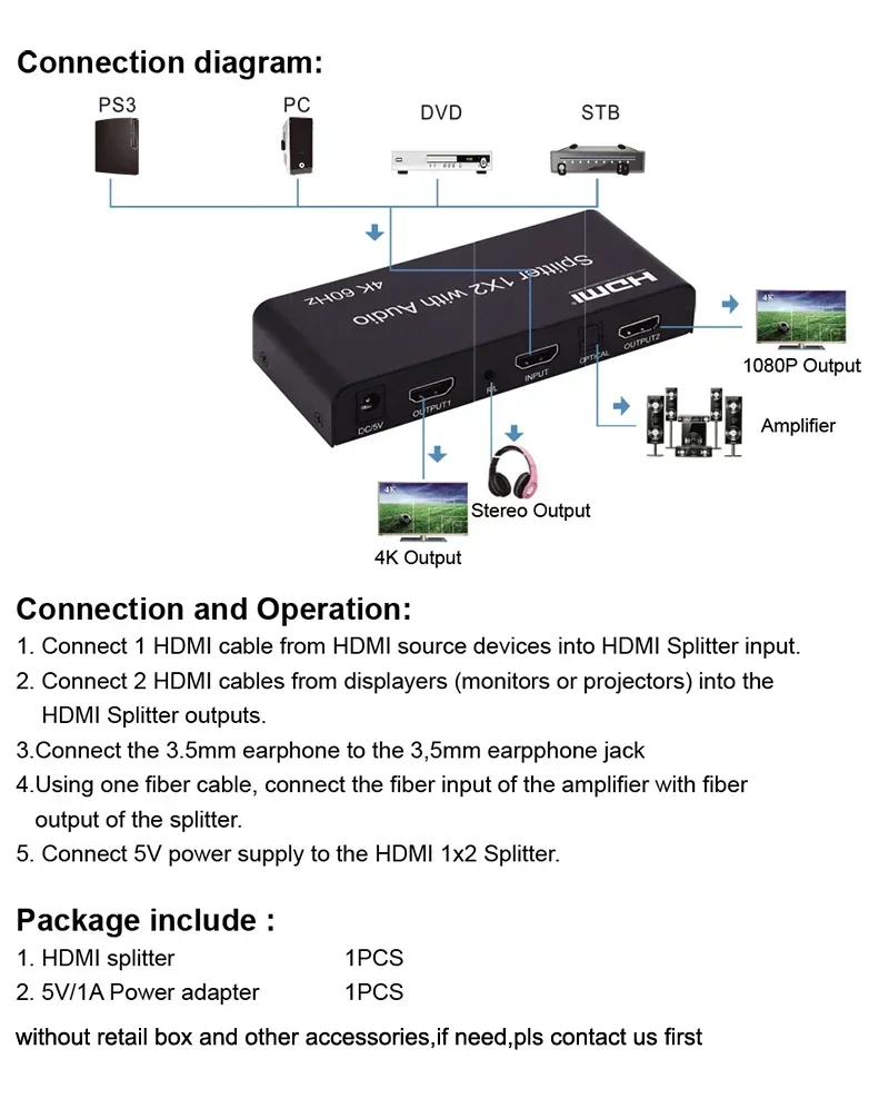 Imagem -06 - Hdmi 2.0 Splitter com Extrator de Áudio Conversor de Vídeo em de Saída Adaptador de Display Duplo Laptop pc para Monitor de tv 1x2 4k 60hz