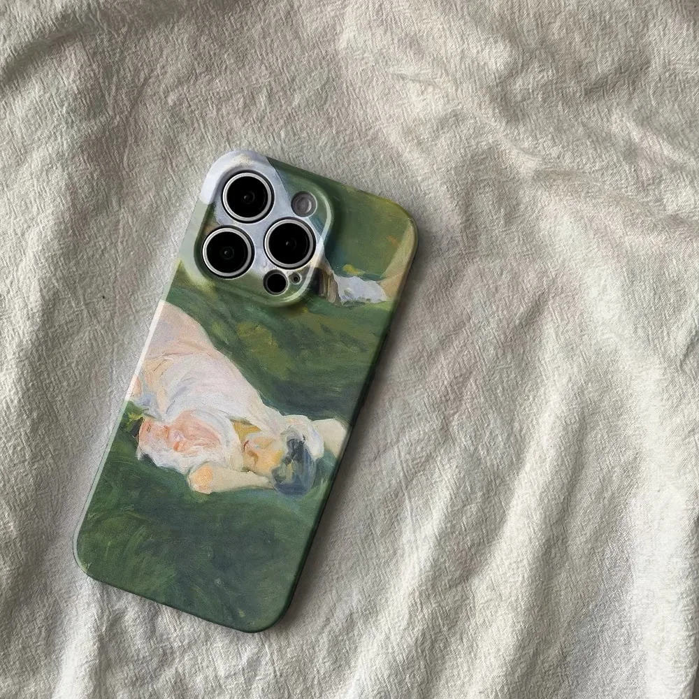 Ins Hand Drawn Grass Lying Flat Boy Phone Case for IPhone 16 15 14 13 Pro Max 12 MINI 11 Pro Plus XR Shockproof Ultra Thin Cover