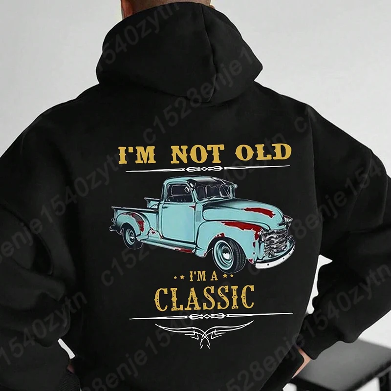 

Men's Creative Car & I'm Not Old I'm A Classic Letter Print Casual Pullover Hooded Sweatshirt For Commuting, Men Graphic Hoodies