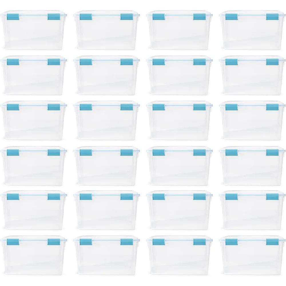 54 Quart Clear Plastic Stackable Storage Container Box Bin with Air Tight Gasket Seal Latching Lid Long Term Organizing