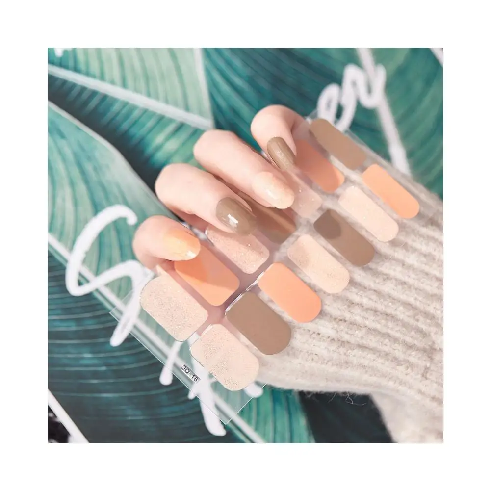 Semi Cured Gel Nail Patch For UV Lamp Cured Nail Gel Polish Strips Full Cover Nail Wraps Manicure Gel Polish Color Design I7F5