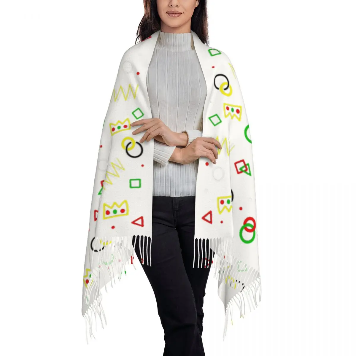 Ranboo Inspired Arcade Carpet Design Scarf Tassel Scarves for Women Soft Warm Shawls and Wraps Large Fall Winter Shawl Wrap