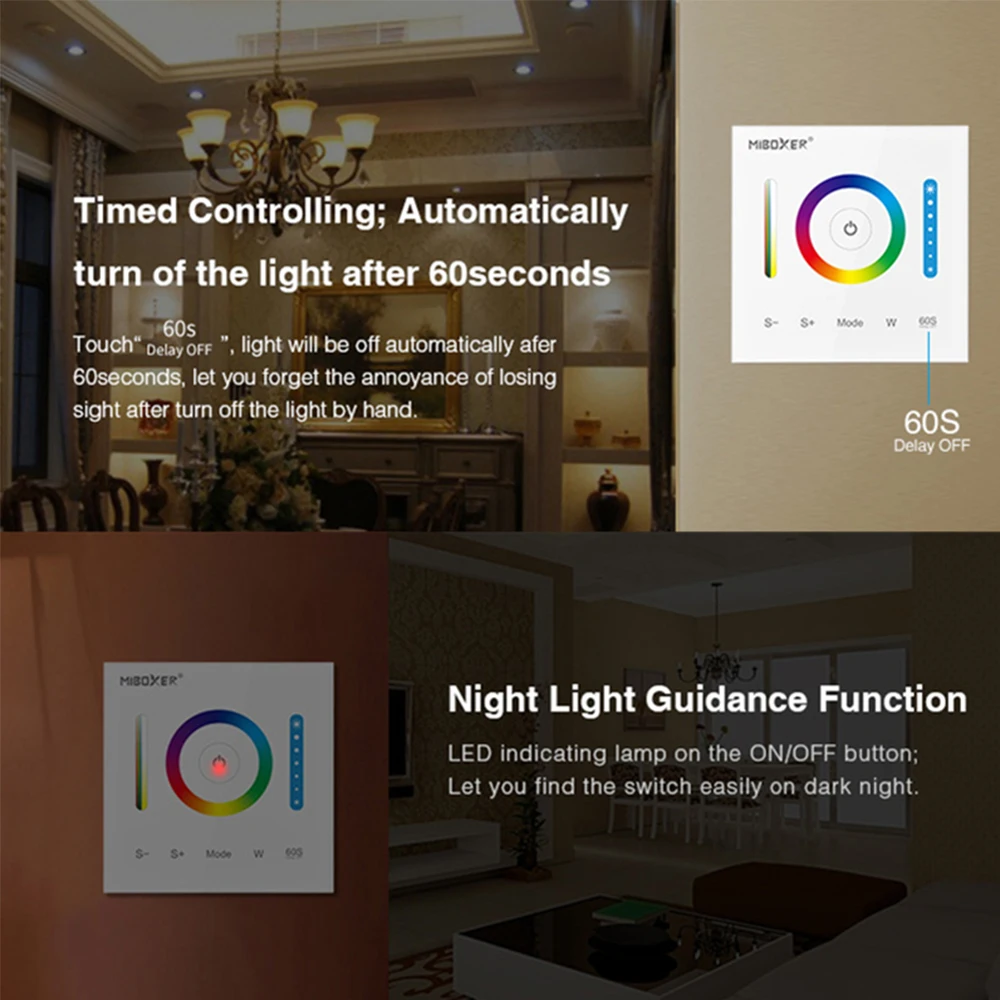 MiBoxer P3 DC12-24V 2.4GHz 86Touch Dimmer RGB/RGBW/RGB+CCT Switch Panel Adjust Brightness Led Controller  for Led Strips/FCOB