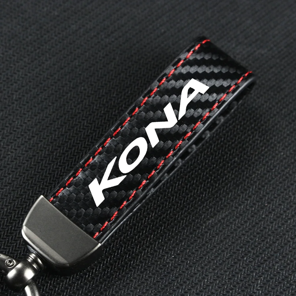 Carbon Fiber Leather Rope Car Keychain Key Chain Pendant Keyring Horseshoe Buckle for KONA NEXO PALISADE SANTAFE Accessories