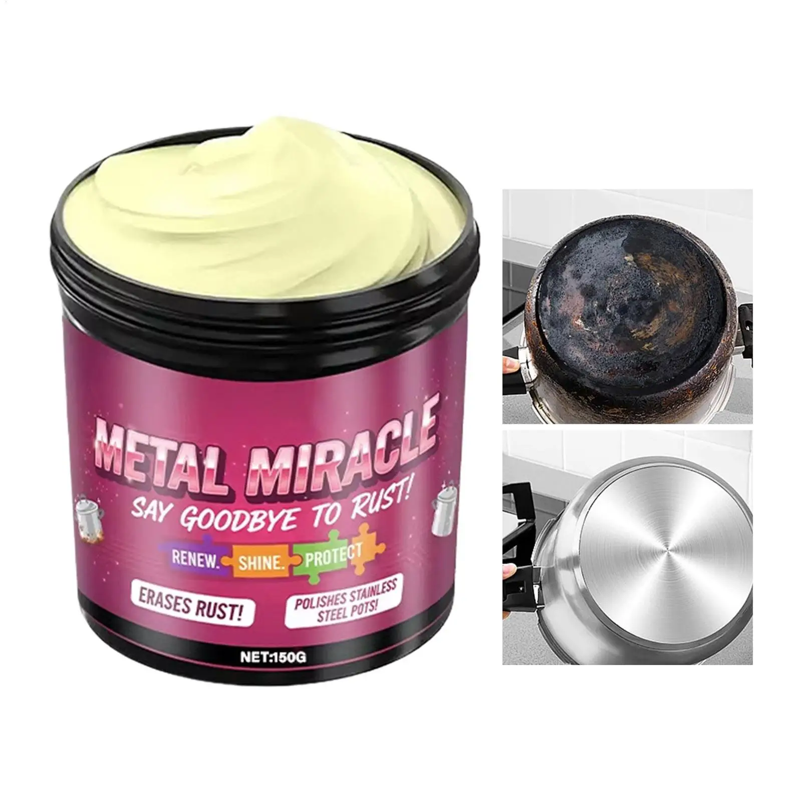 Stainless Steel Restorer 150g Protective Oxidation Removal Paste with Sponge Stainless Steel Stain Remover for Copper Pan